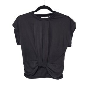 Lush XS Black Front Twist Draped Cap Sleeve Top Minimalist Chic Modal Edgy ~